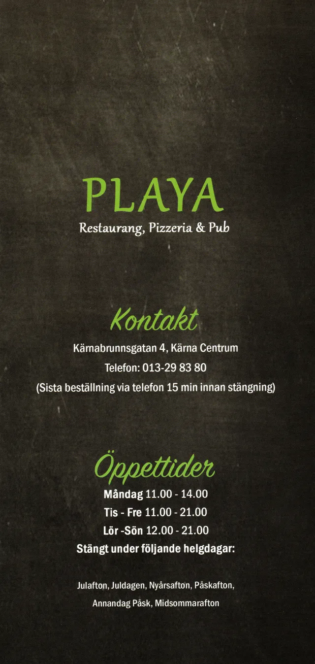 Menyn för Playa, Linköping