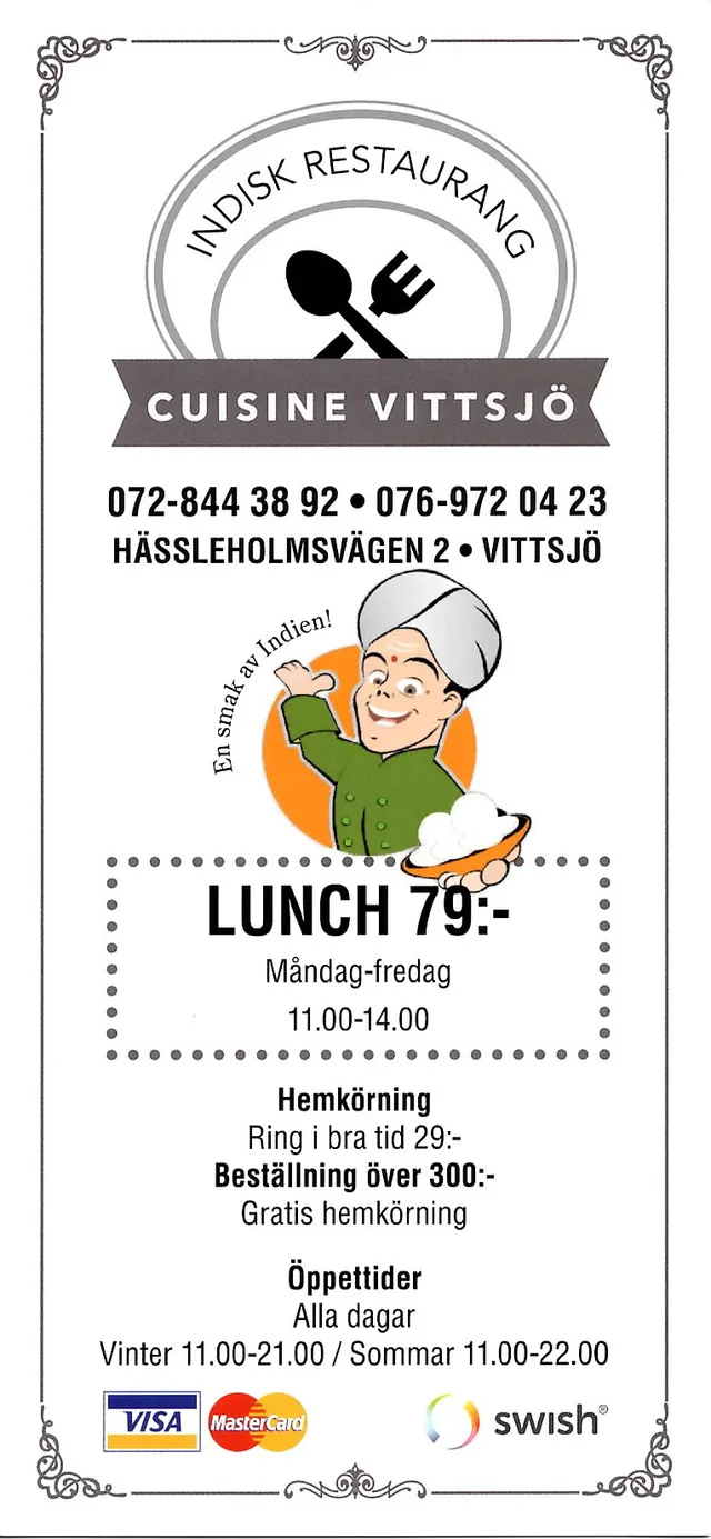 Menyn för Cuisine Vittsjö, Hässleholm