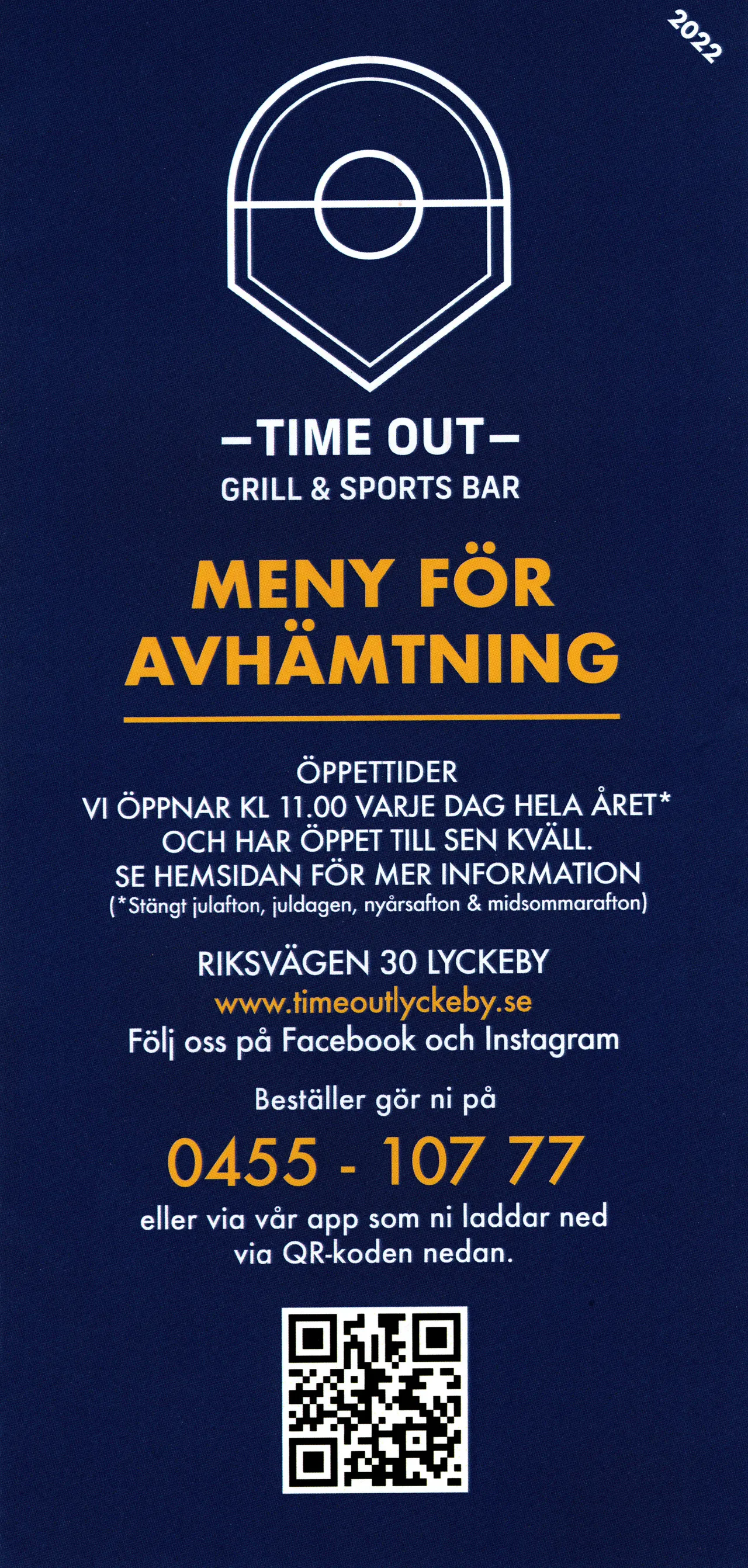 Bild på menyn för Time Out, Karlskrona
