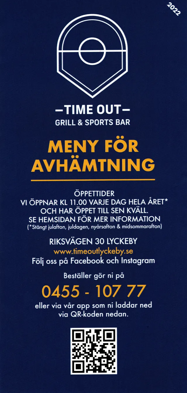 Menyn för Time Out, Karlskrona