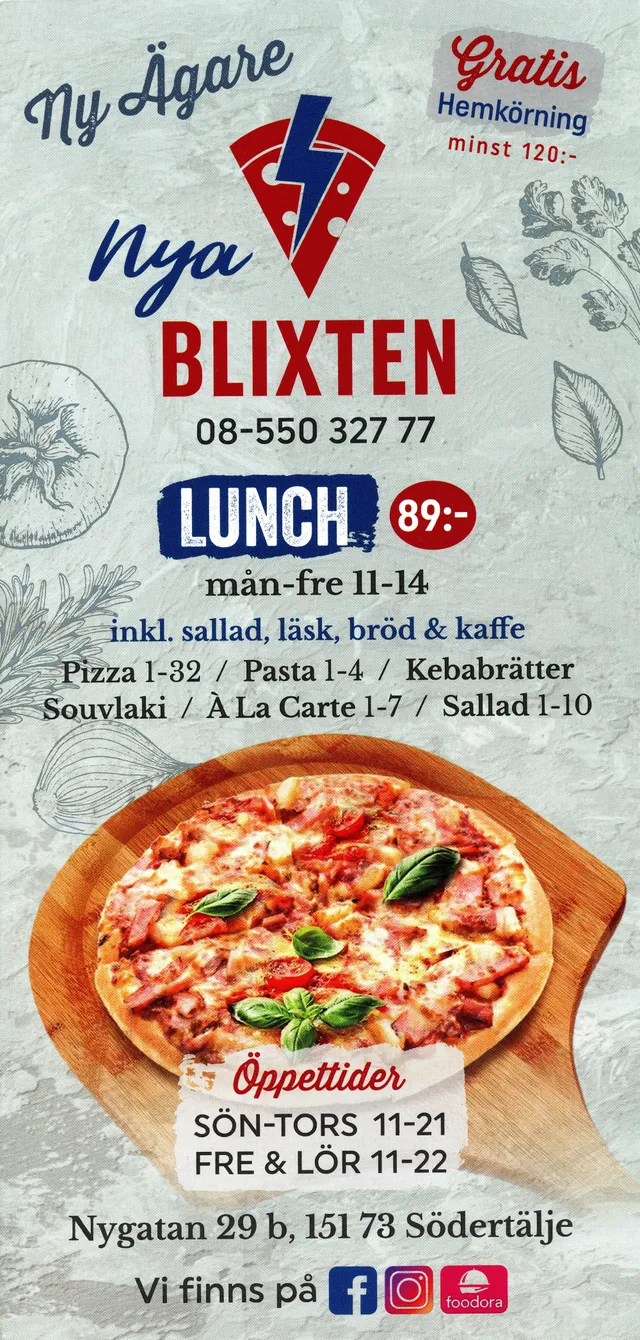 Menyn för Nya Blixten, Södertälje