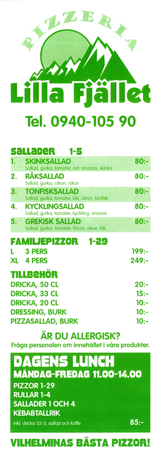 Menyn för Lilla Fjället, Vilhelmina