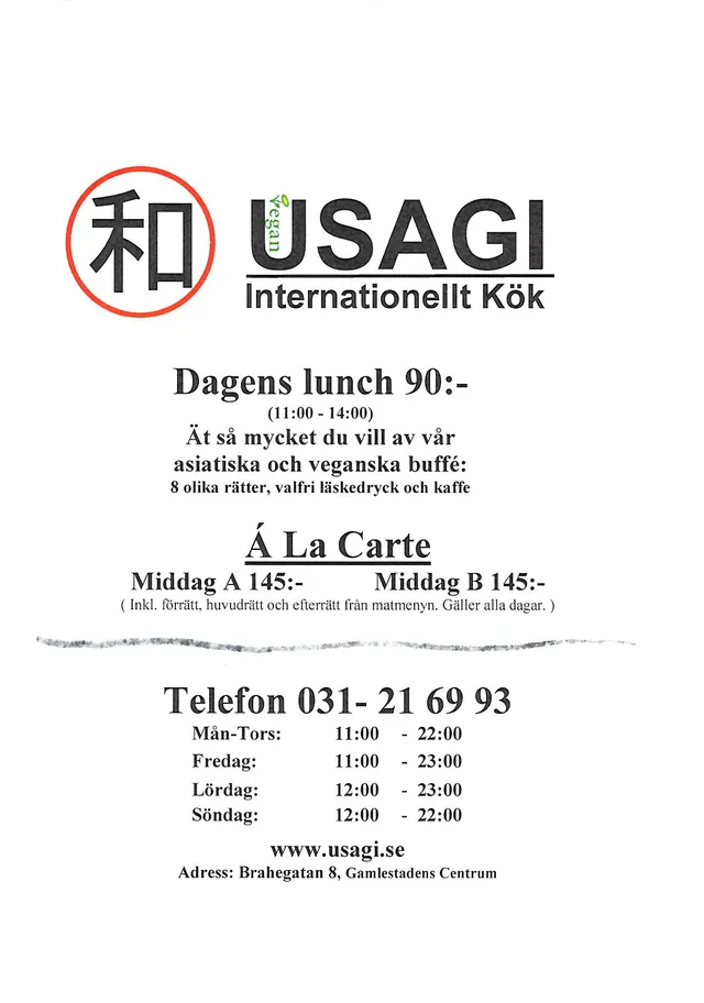 Menyn för Usagi, Göteborg