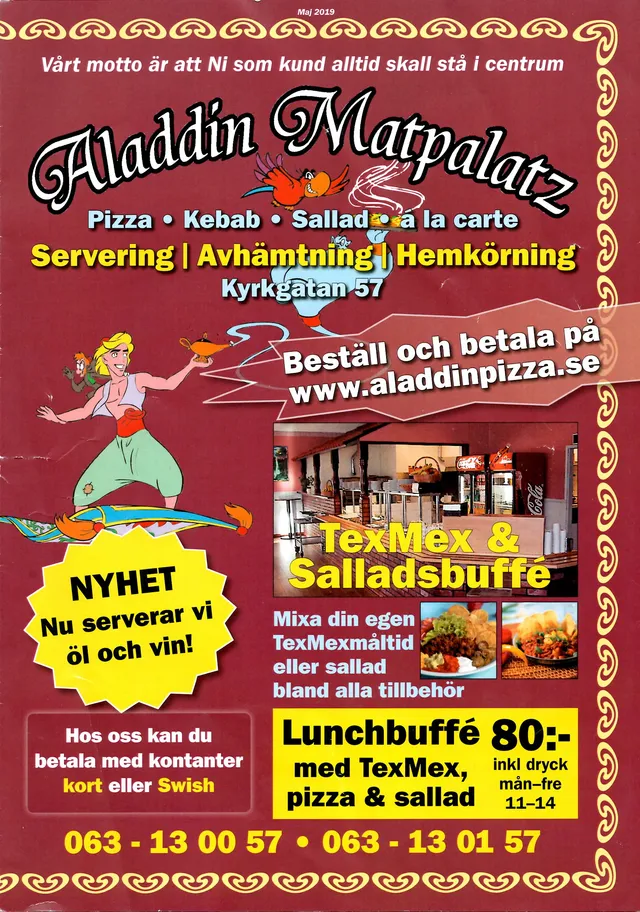 Menyn för Aladdin Matpalatz, Östersund