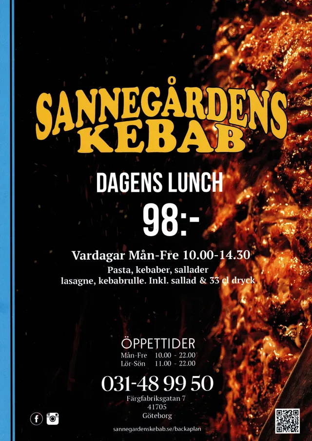 Menyn för Sannegårdens Kebab, Göteborg