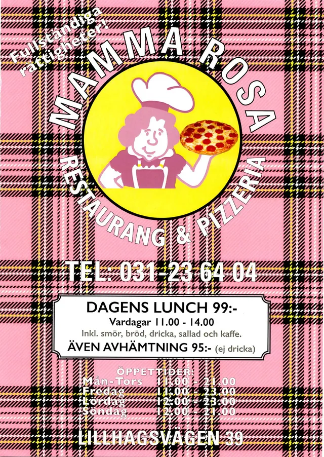 Menyn för Mamma Rosa, Göteborg