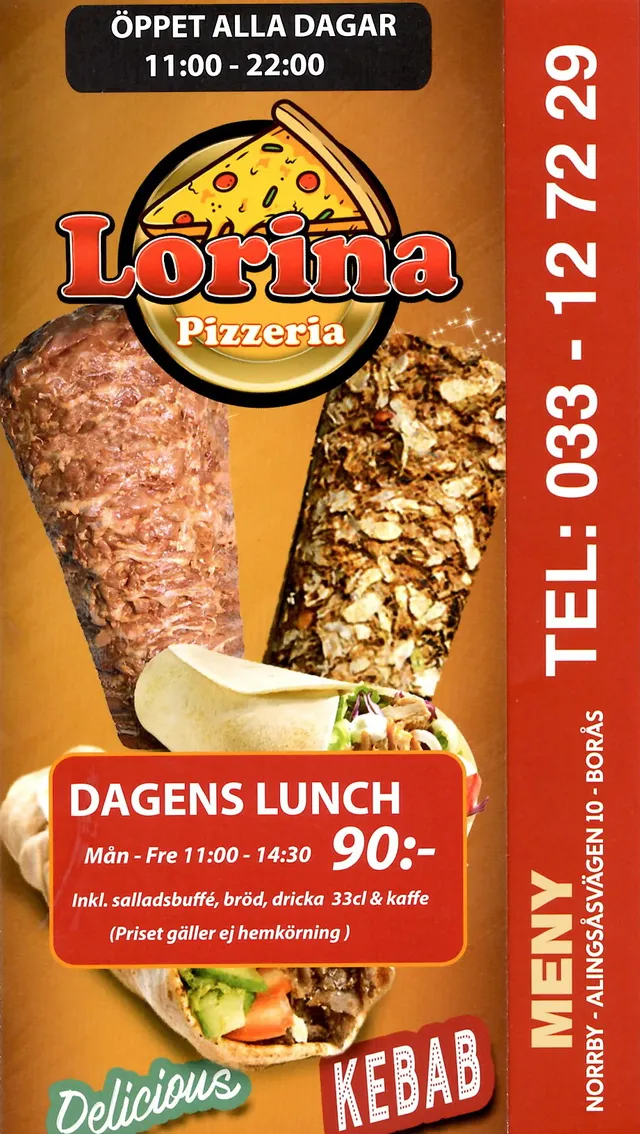 Menyn för Lorina Pizzeria, Borås