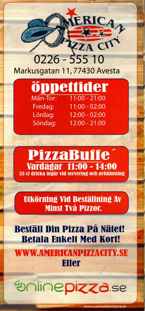 Bild på menyn för American Pizza City, Avesta
