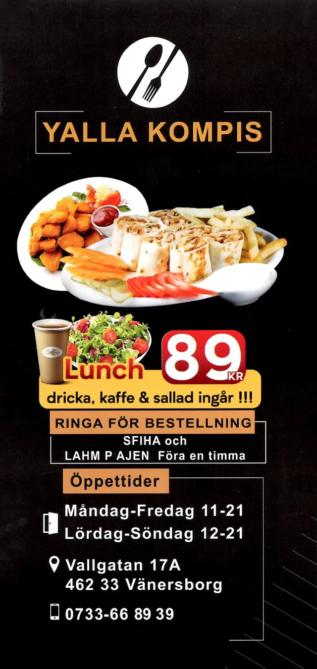 Menyn för Yalla Kompis, Vänersborg