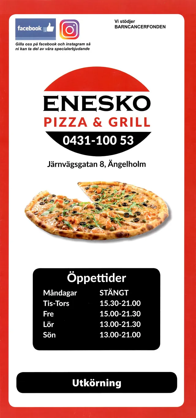 Menyn för Enesko Pizza & Grill, Ängelholm