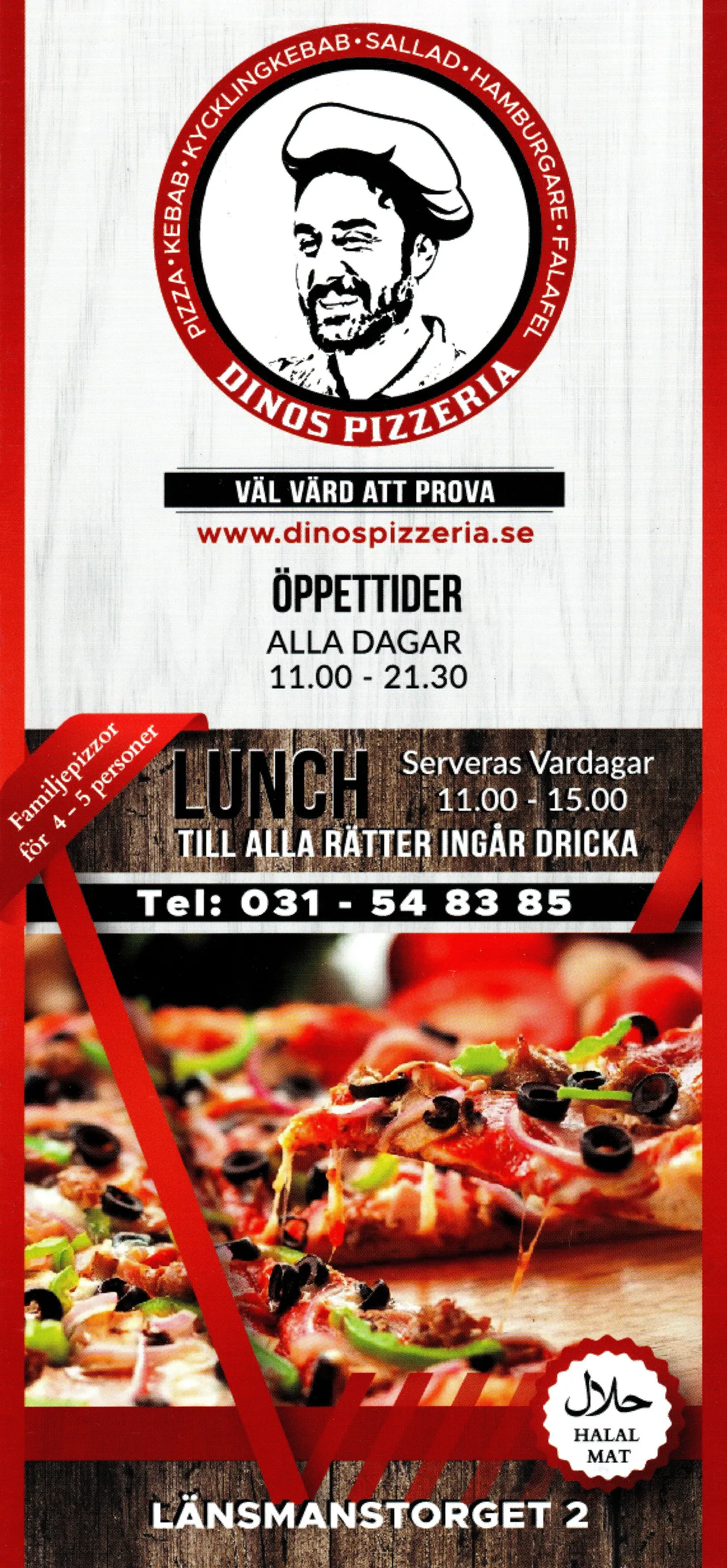 Bild på menyn för Dinos Pizzeria, Göteborg