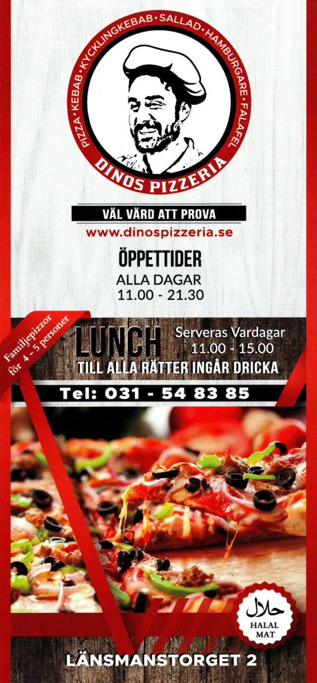 Menyn för Dinos Pizzeria, Göteborg