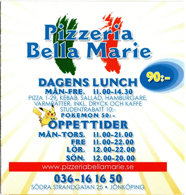 Menyn för Bella Marie, Jönköping