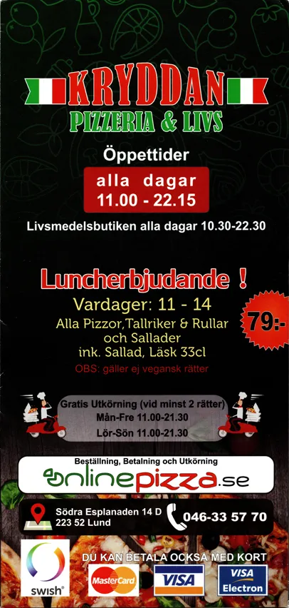 Menyn för Kryddan, Lund