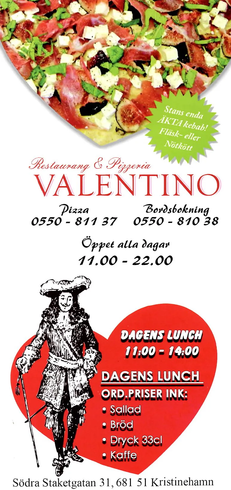 Bild på menyn för Valentino, Kristinehamn