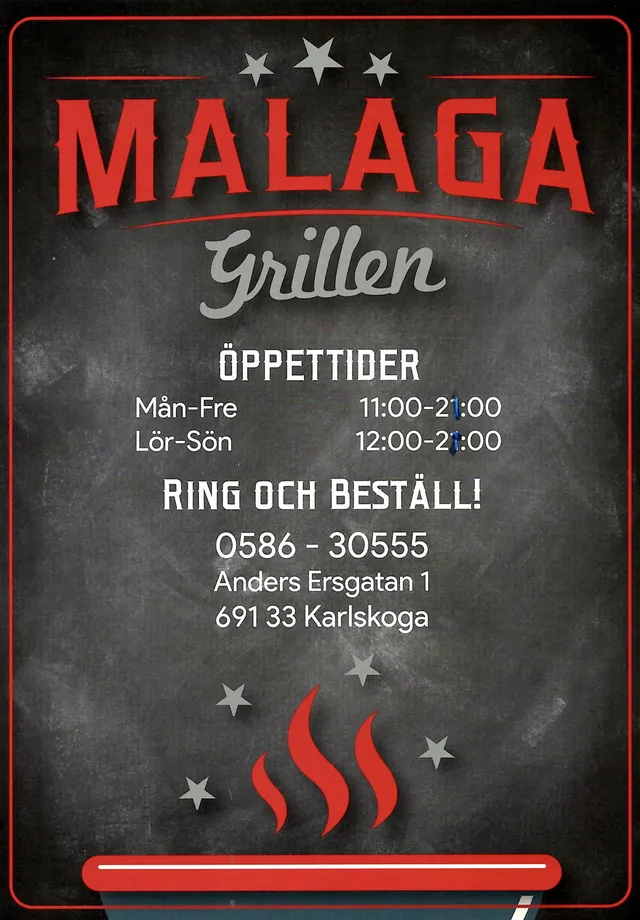 Menyn för Malaga Grillen, Karlskoga