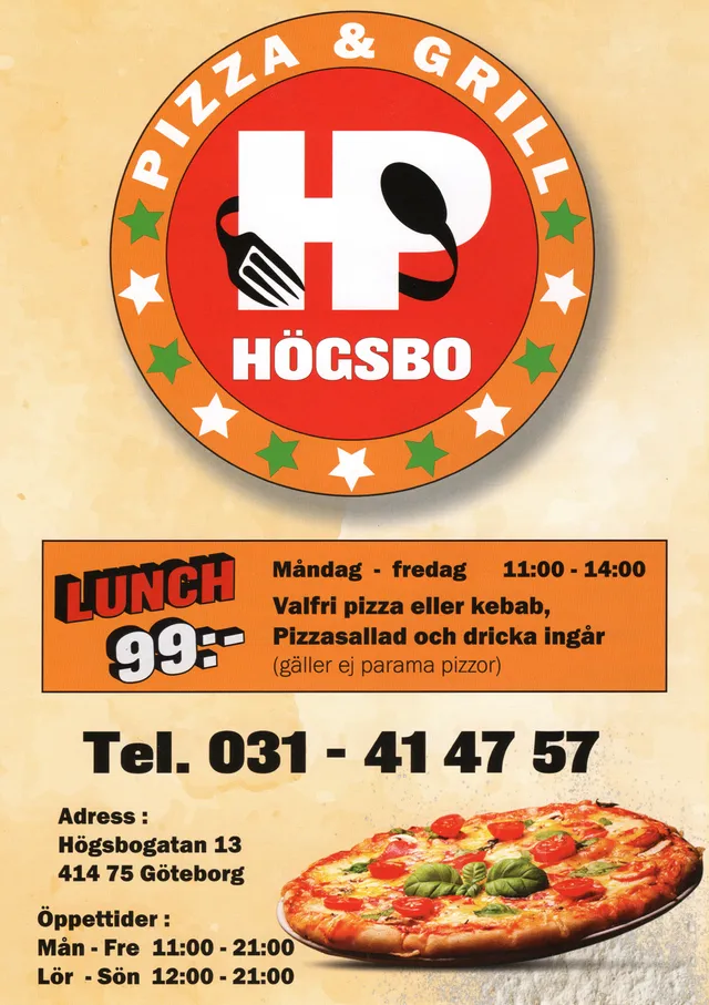 Menyn för HP Högsbo Pizza & Grill, Göteborg
