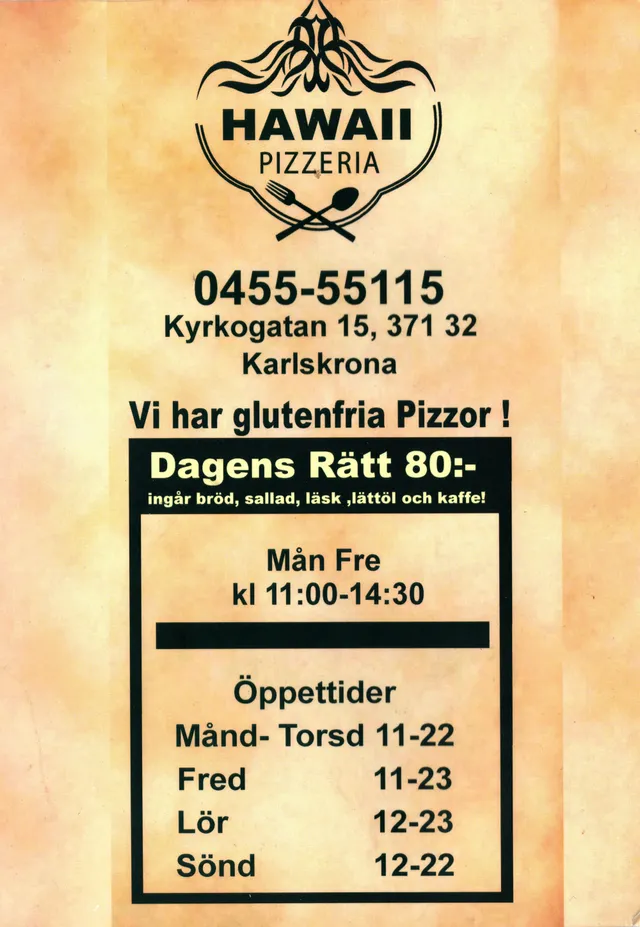 Menyn för Hawaii, Karlskrona