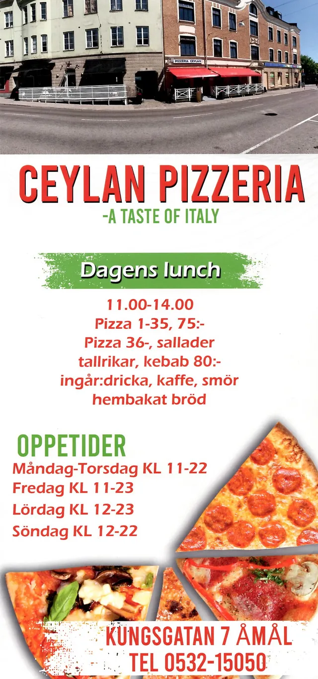Menyn för Ceylan Pizzeria, Åmål