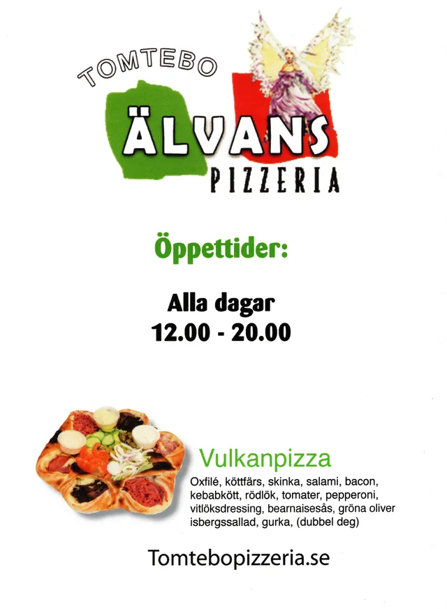 Menyn för Tomtebo Älvans Pizzeria, Umeå