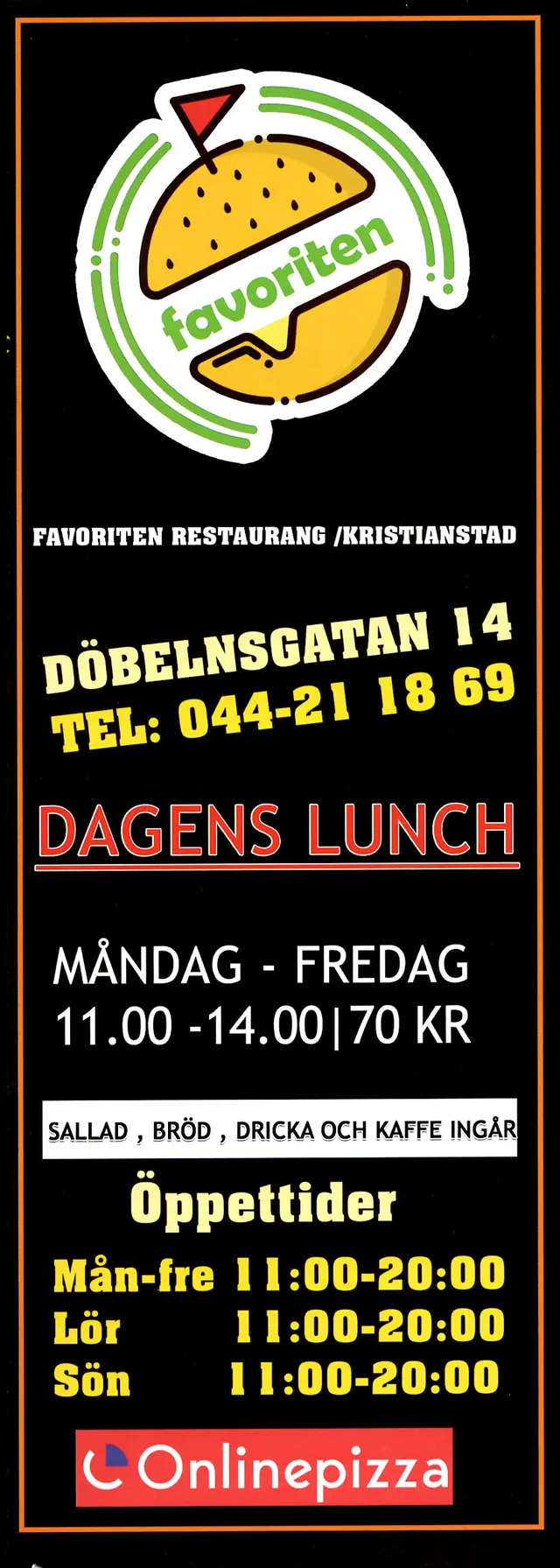 Menyn för Favoriten, Kristianstad