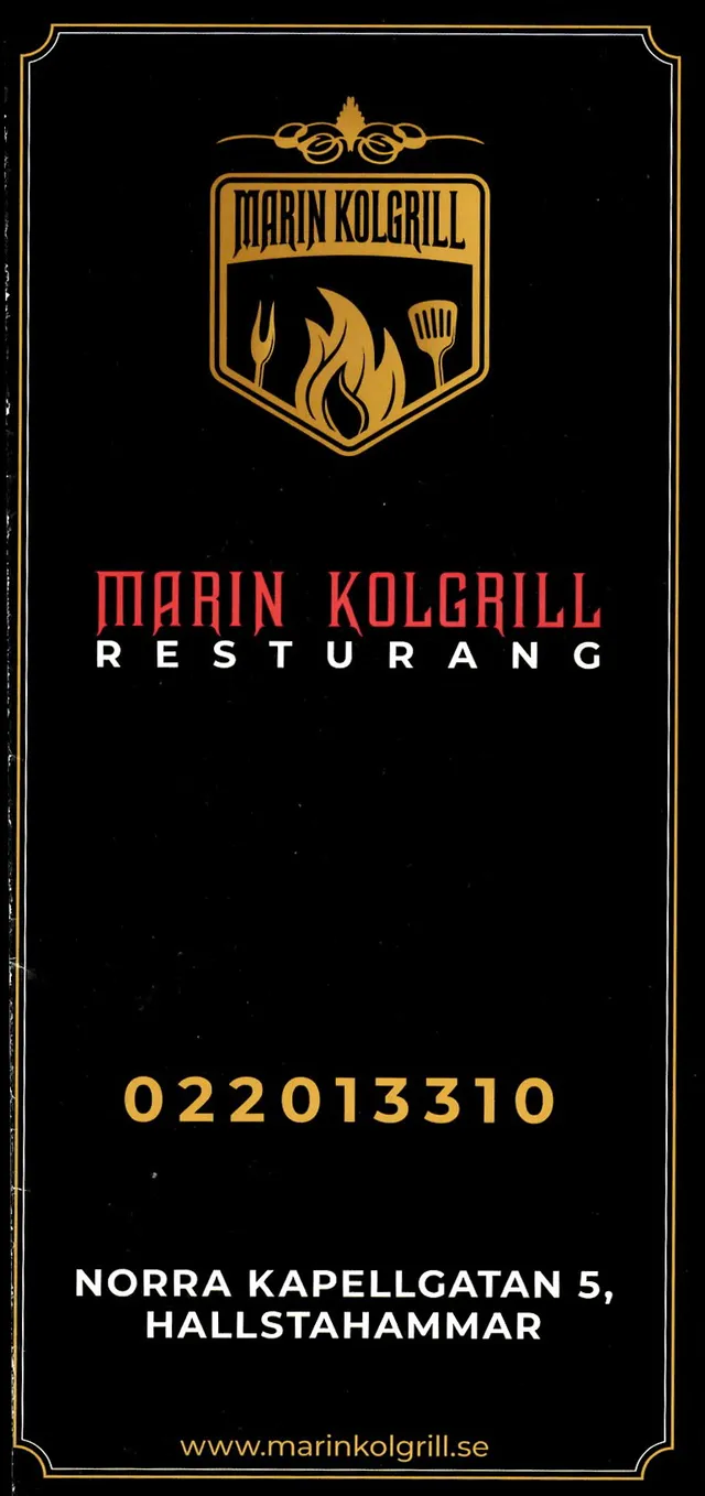 Menyn för Marin Kolgrill, Hallstahammar