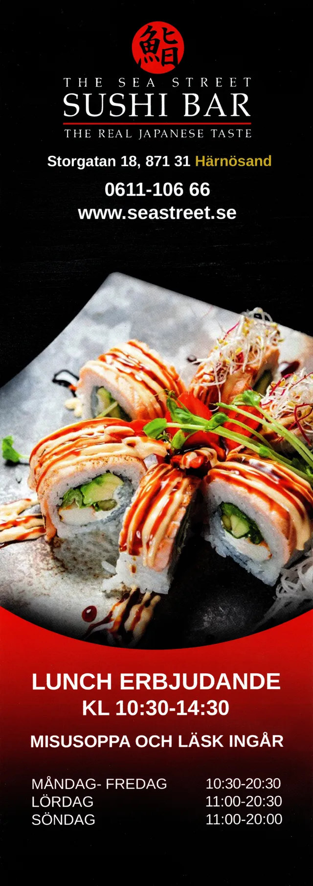 Menyn för The Sea Street Sushi Bar, Härnösand