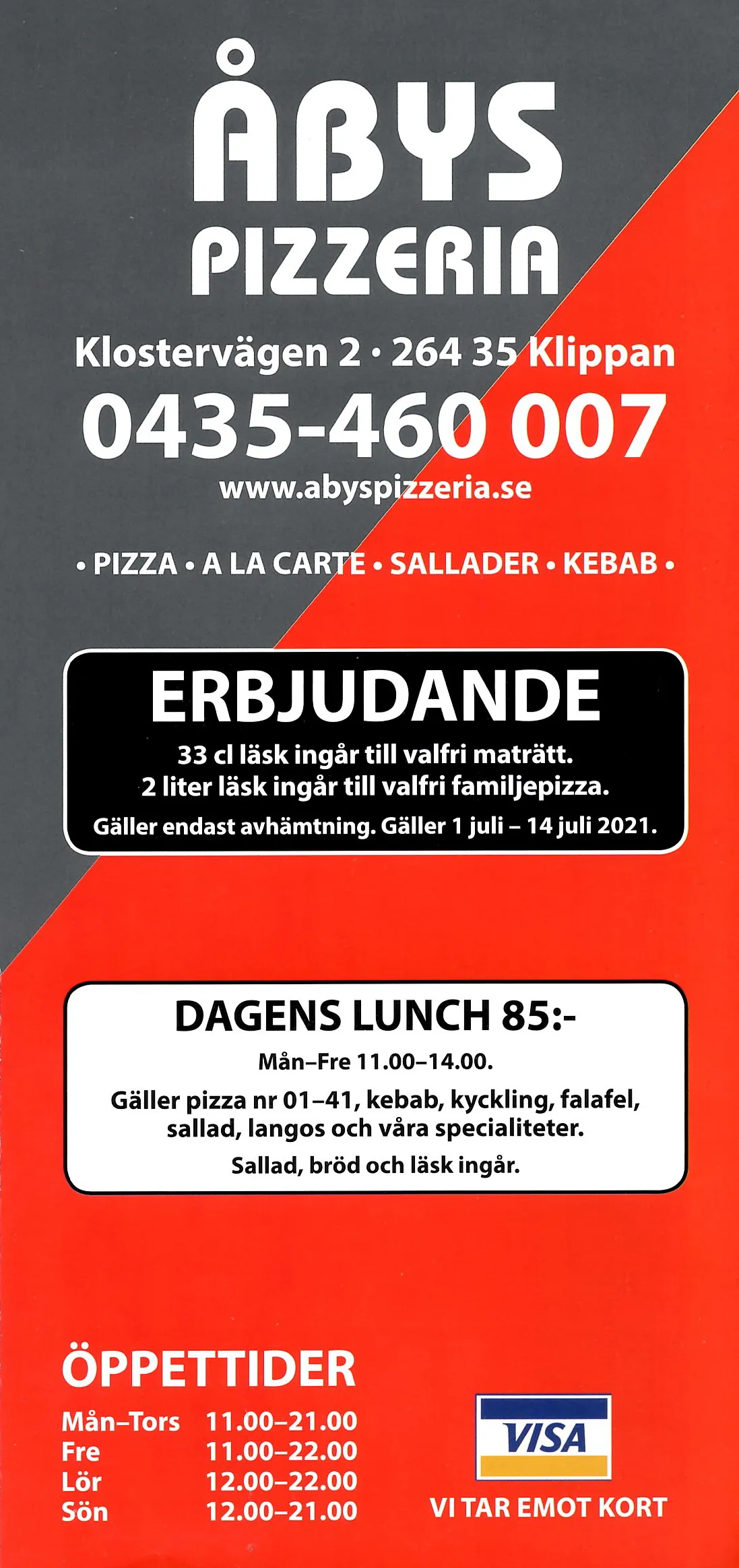Bild på menyn för Åbys Pizzeria, Klippan