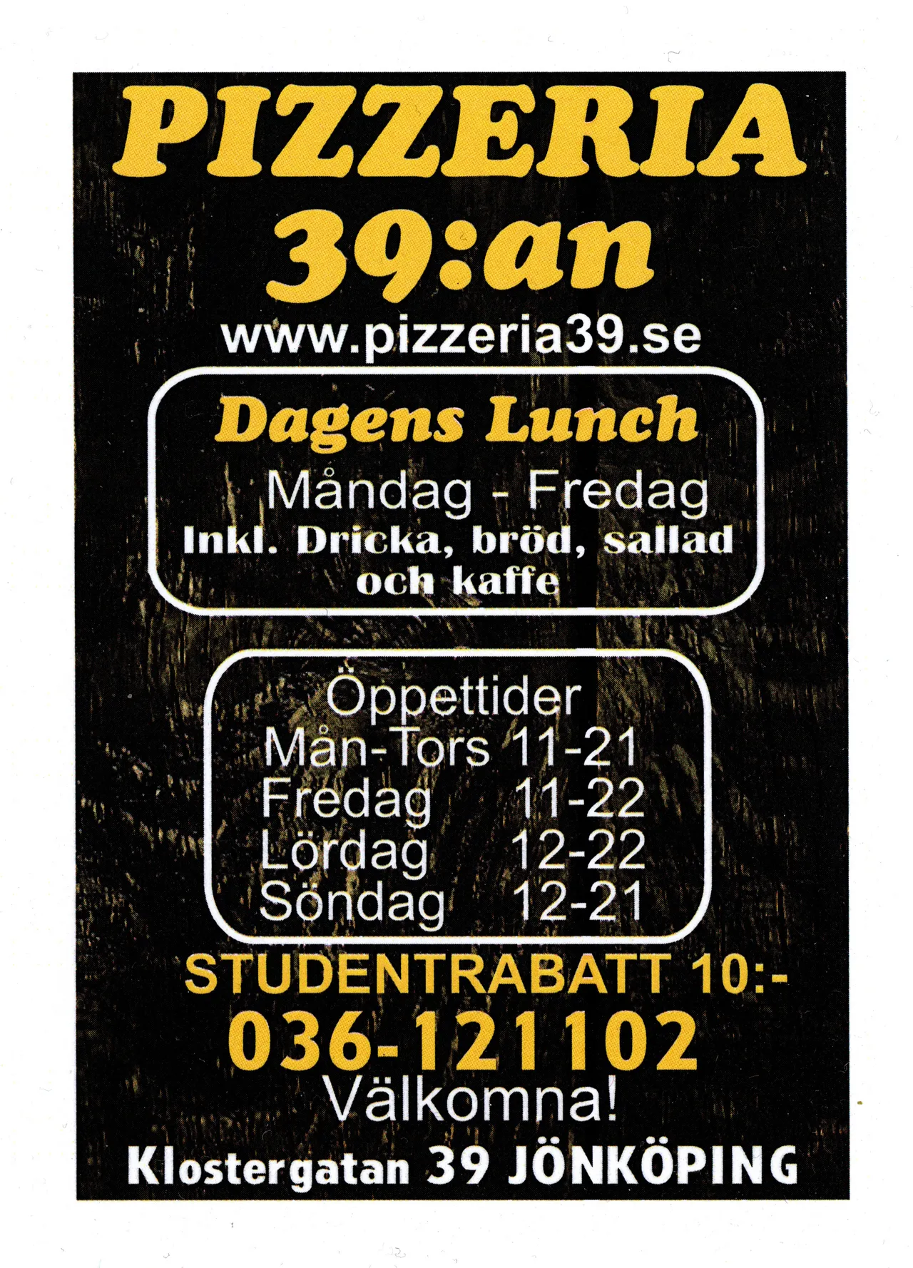 Bild på menyn för 39:an, Jönköping