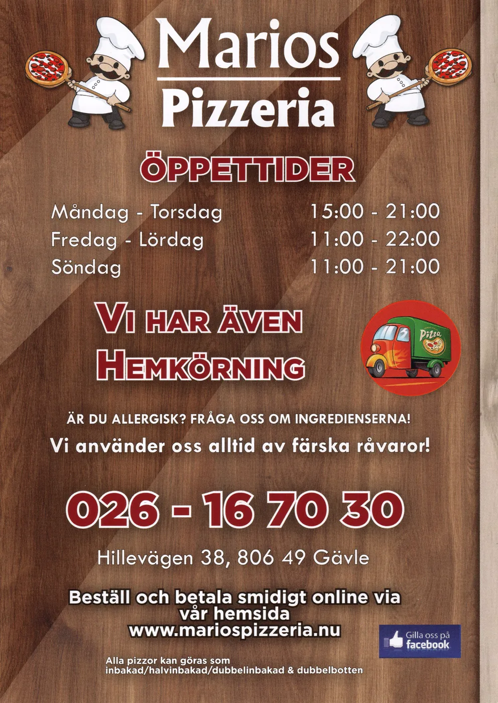 Bild på menyn för Marios Pizzeria, Gävle