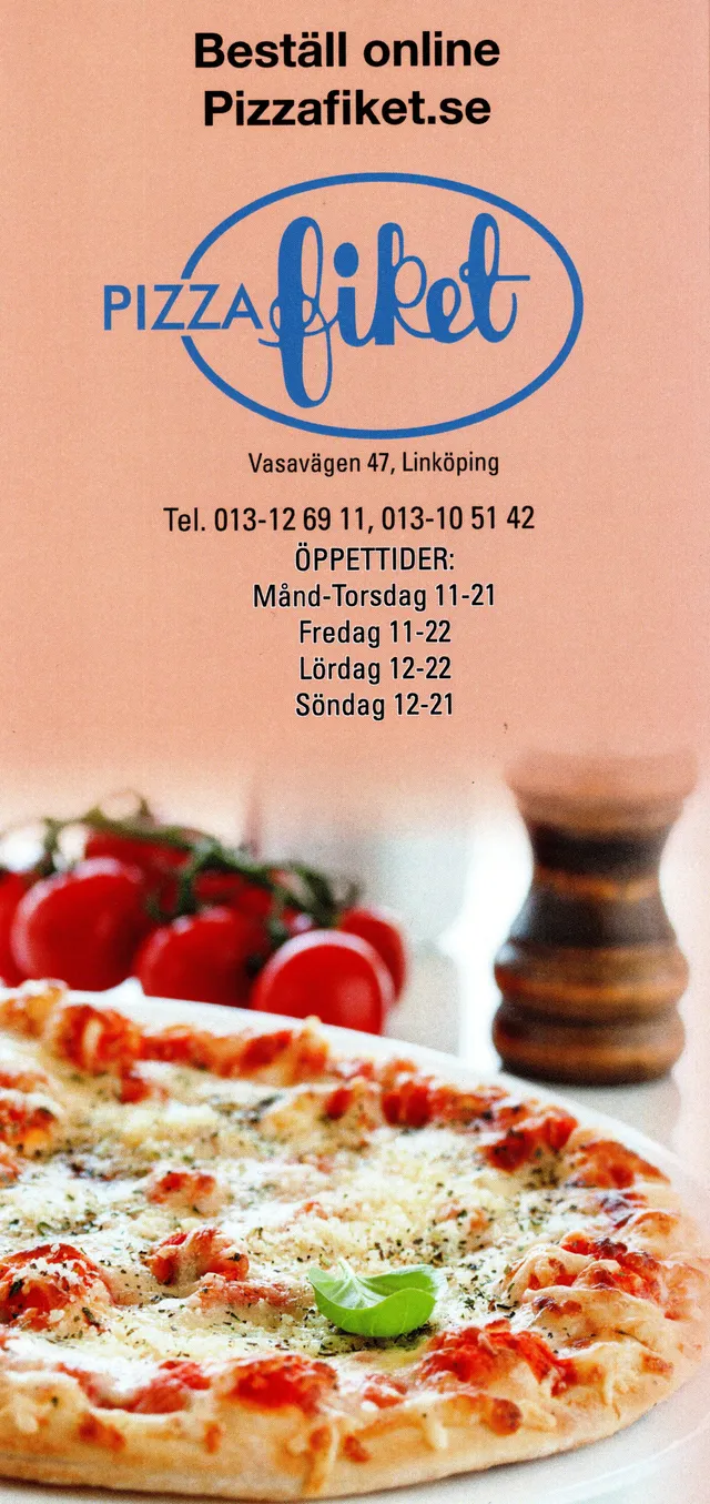 Menyn för Pizzafiket, Linköping