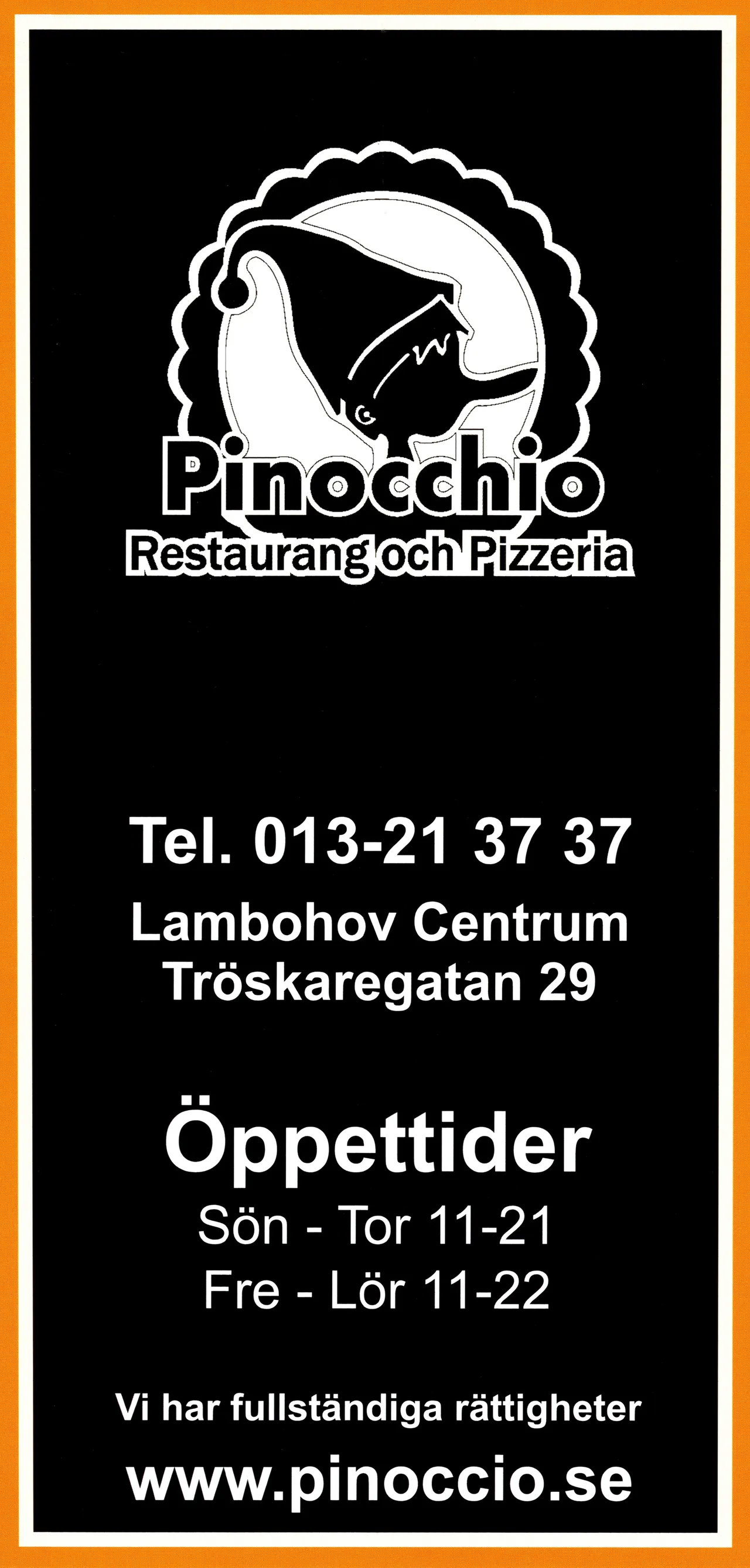 Bild på menyn för Pinocchio, Linköping