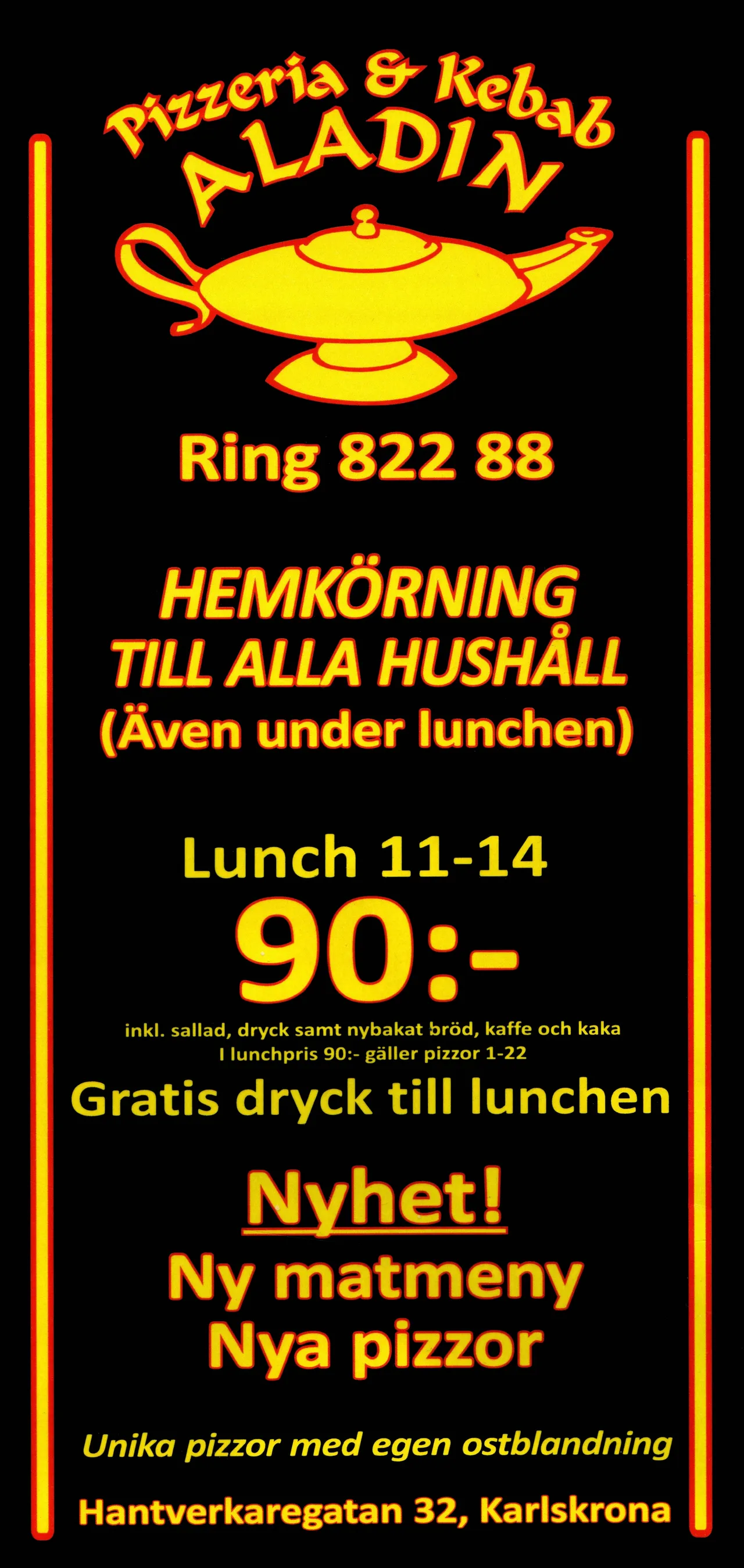 Bild på menyn för Aladin, Karlskrona