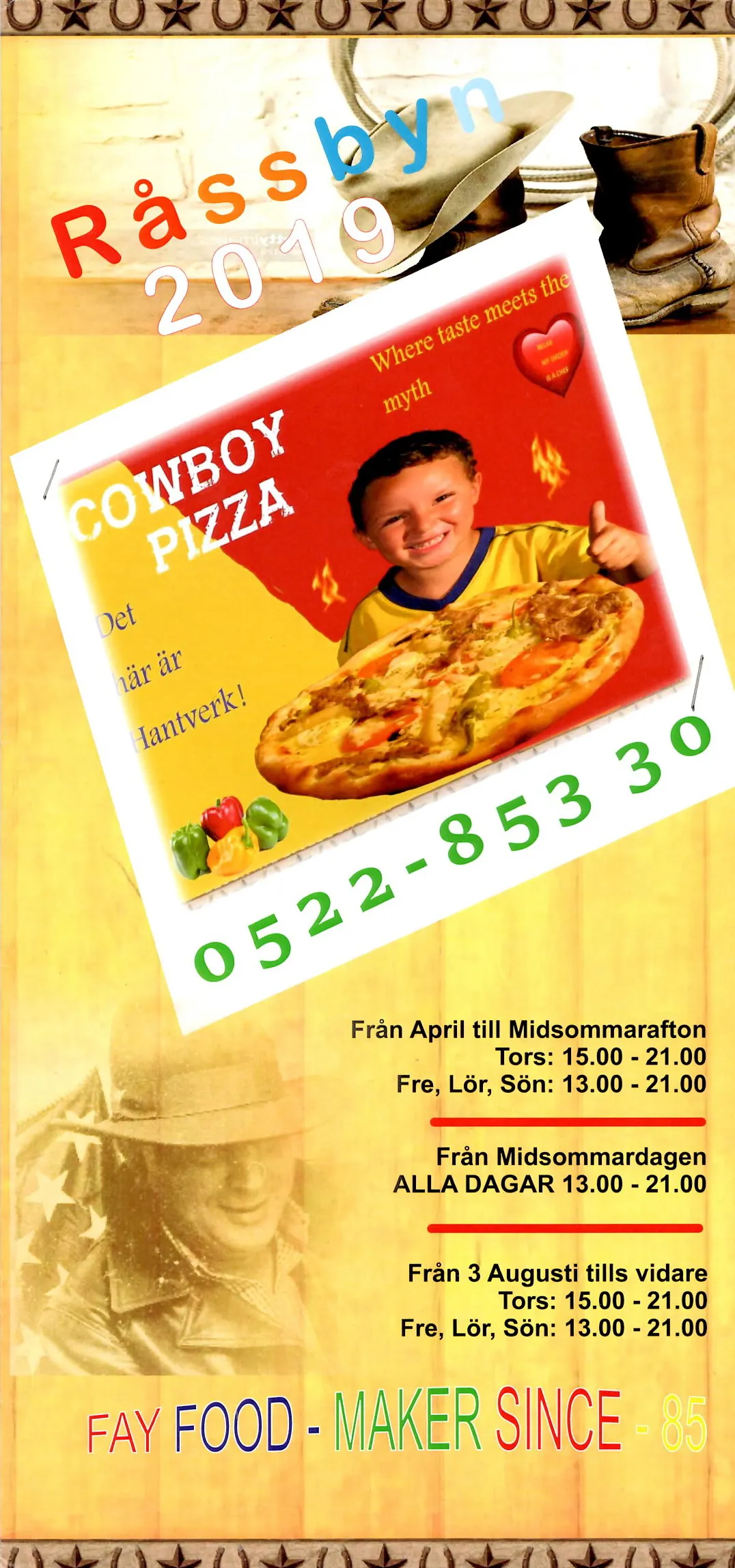 Bild på menyn för Cowboy Pizza, Uddevalla