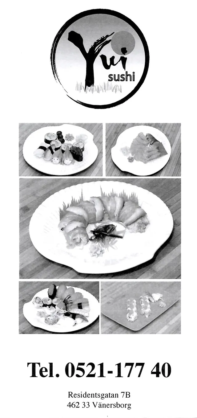 Menyn för Yui Sushi, Vänersborg