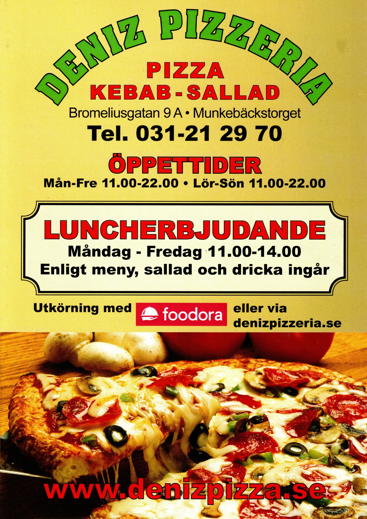 Bild på menyn för Deniz Pizzeria, Göteborg
