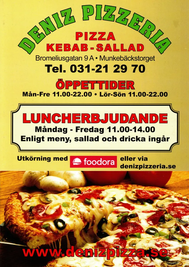 Menyn för Deniz Pizzeria, Göteborg