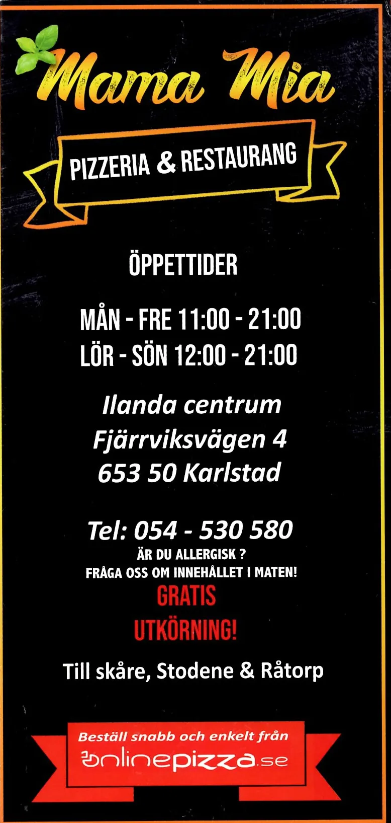 Bild på menyn för Mama Mia, Karlstad