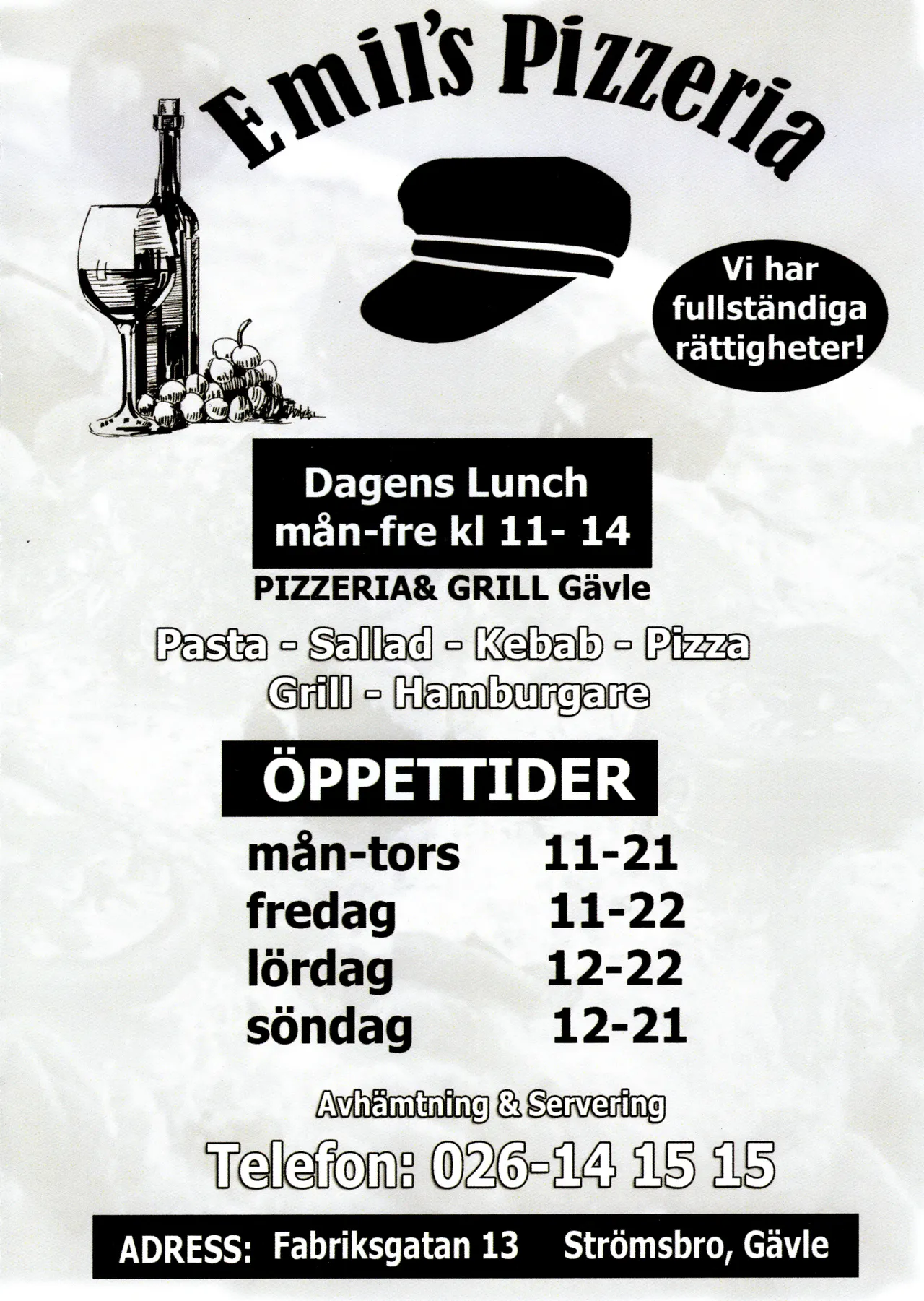 Bild på menyn för Emils Pizzeria, Gävle