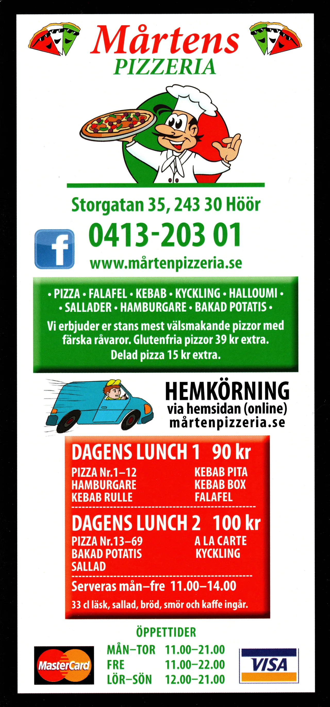 Bild på menyn för Mårtens Pizzeria, Höör
