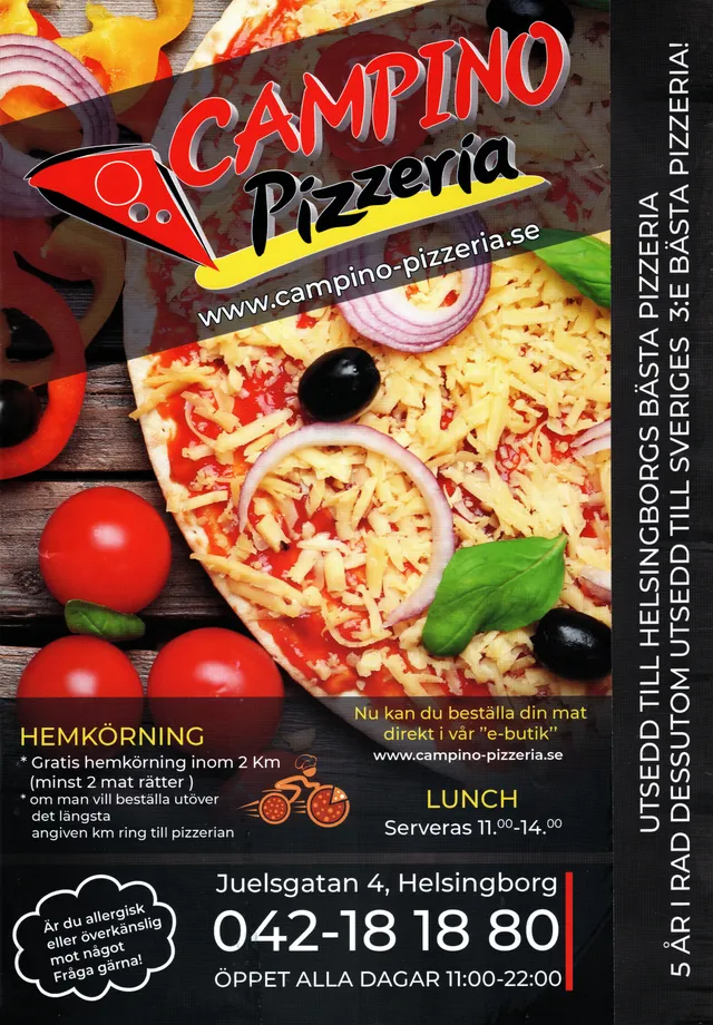 Menyn för Campino Pizzeria, Helsingborg