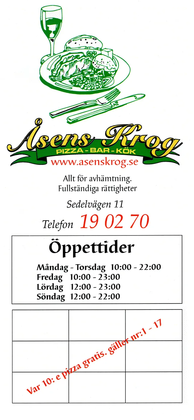 Menyn för Åsens krog, Stockholm