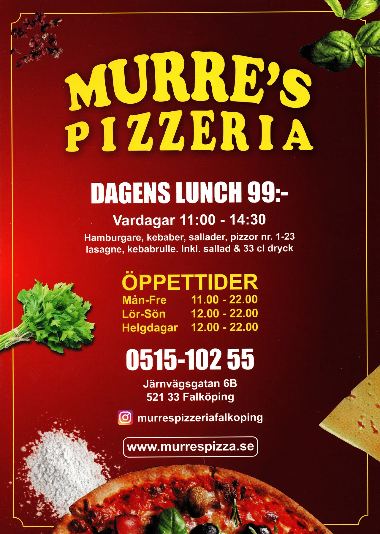 Bild på menyn för Murre's Pizzeria, Falköping