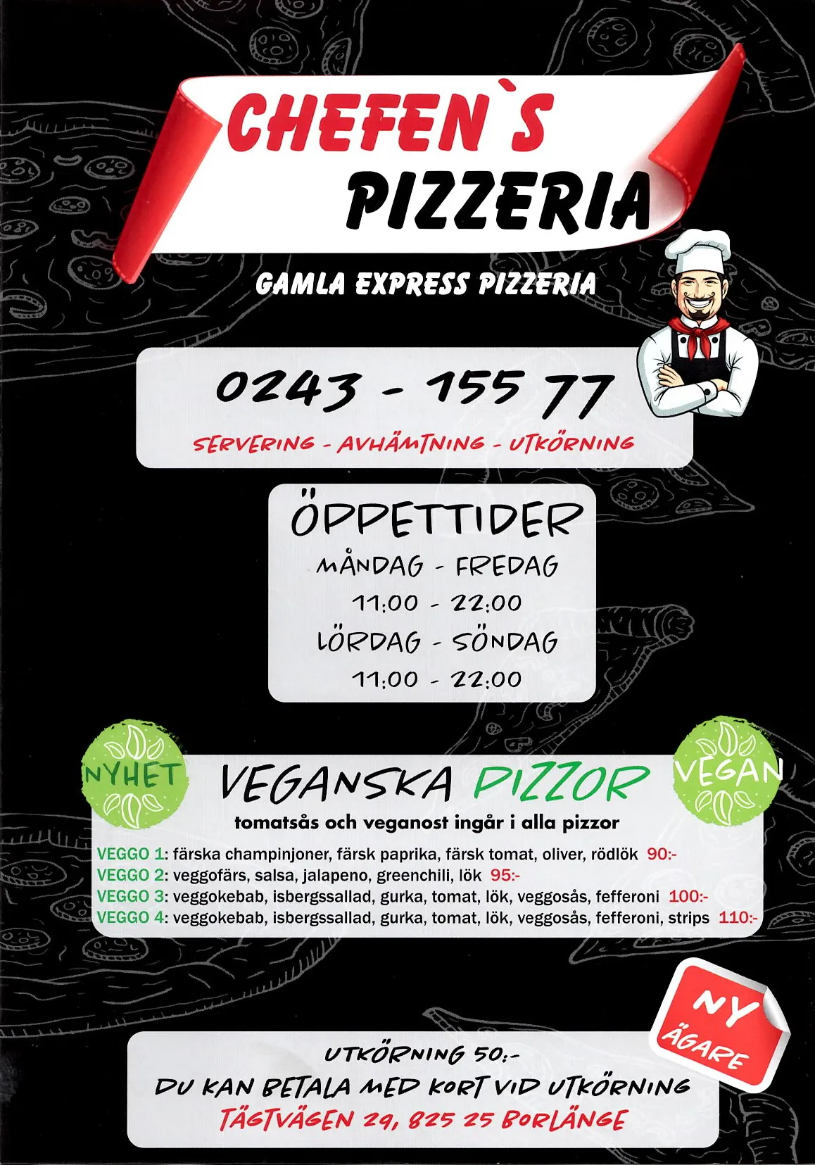 Bild på menyn för Chefen’s Pizzeria, Borlänge