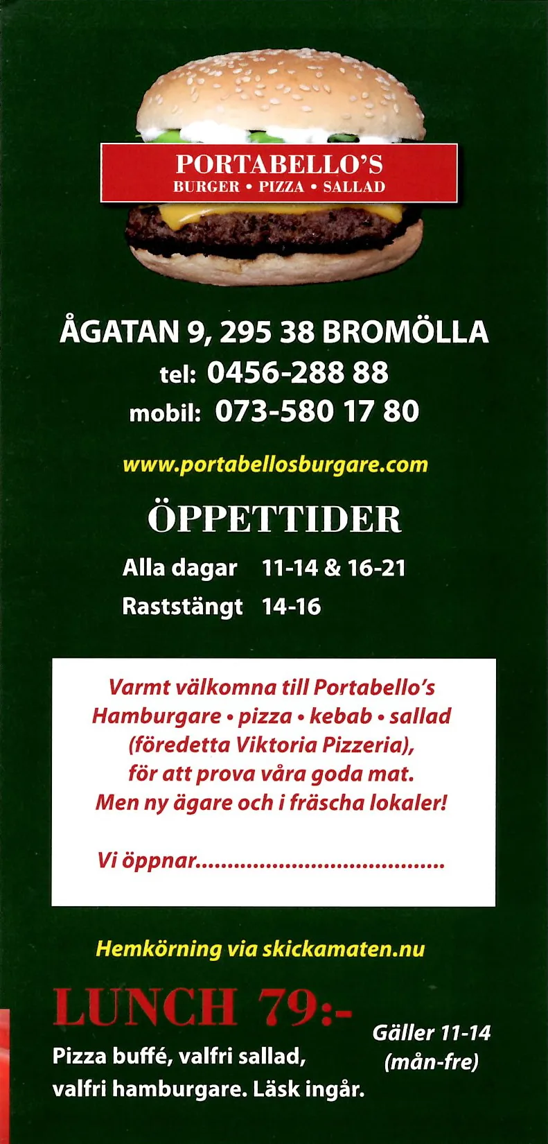 Bild på menyn för Portobello's, Bromölla