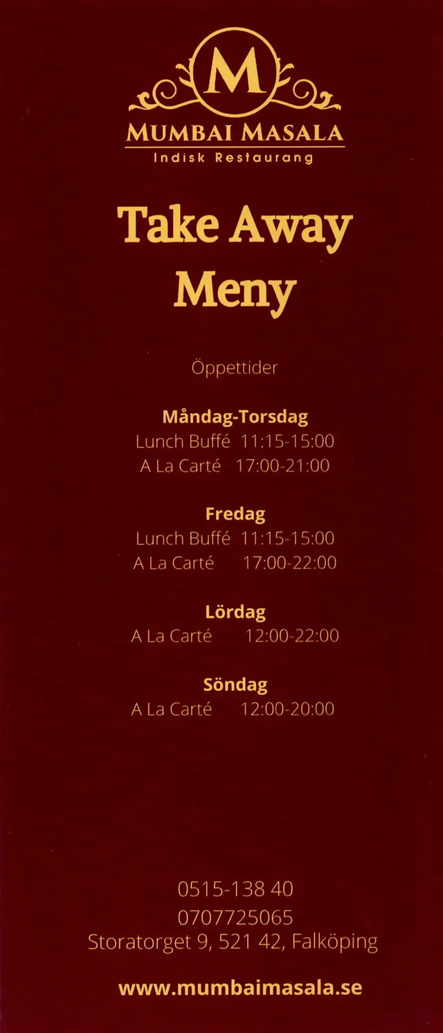 Menyn för Mumbai Masala, Falköping