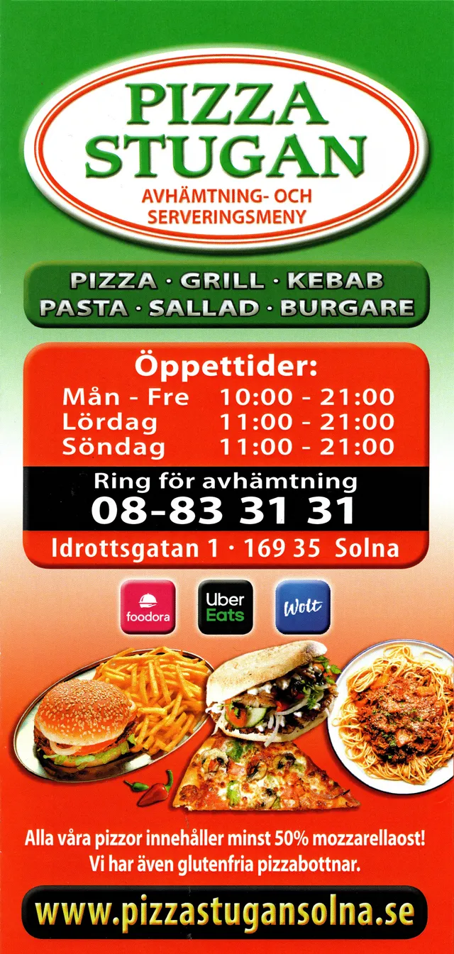 Menyn för Pizzastugan, Solna