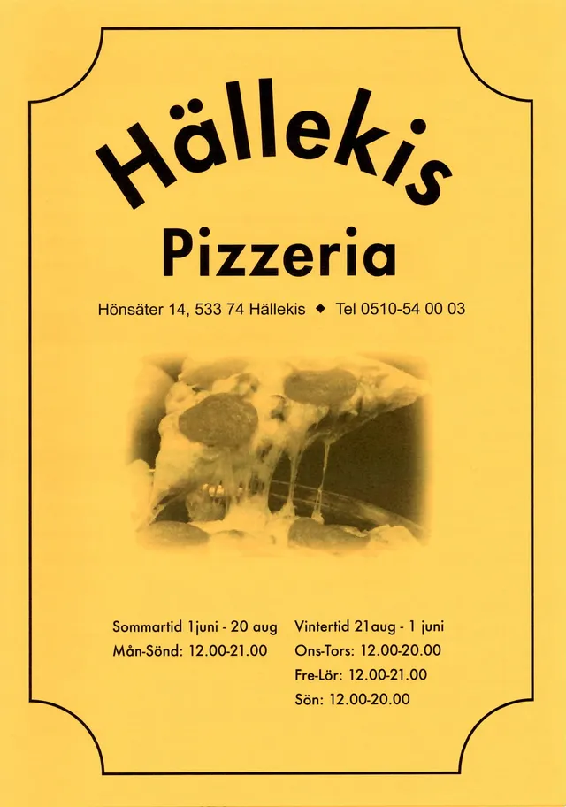 Menyn för Hällekis Pizzeria, Götene