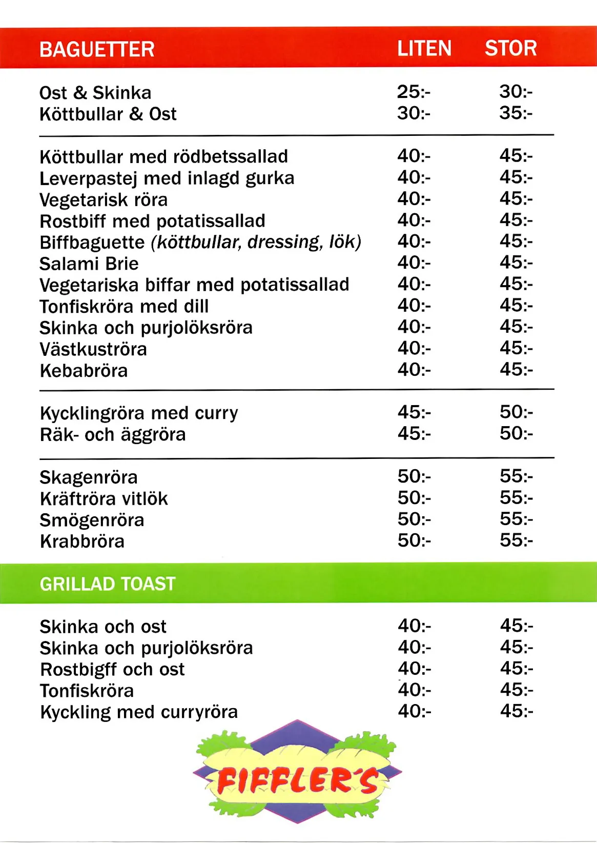 Bild på menyn för Fiffler's, Lidköping