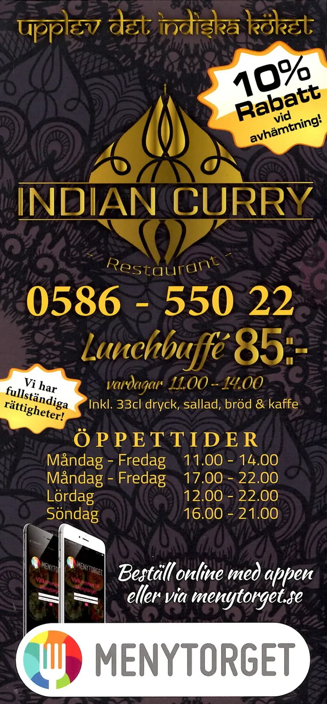Menyn för Indian Curry, Karlskoga